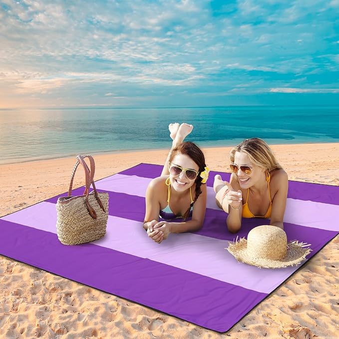 WIWIGO Beach Blanket Waterproof Sandproof Beach Mat 79" X 83"/10'x9'for 2-8 Adults Quick Drying Outdoor Picnic Mat Beach Accessories for Travel, Camping, Hiking