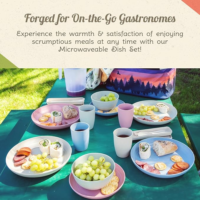 Camp Casual Camping Plates Cups and Bowls Set - 8-pc Wheat Straw Dinnerware Sets - 2 Bowls, 2 Cups, 2 Small & 2 Large Indoor/Outdoor RV Dishes - BPA Free, Dishwasher & Microwave Safe (Drift wood)