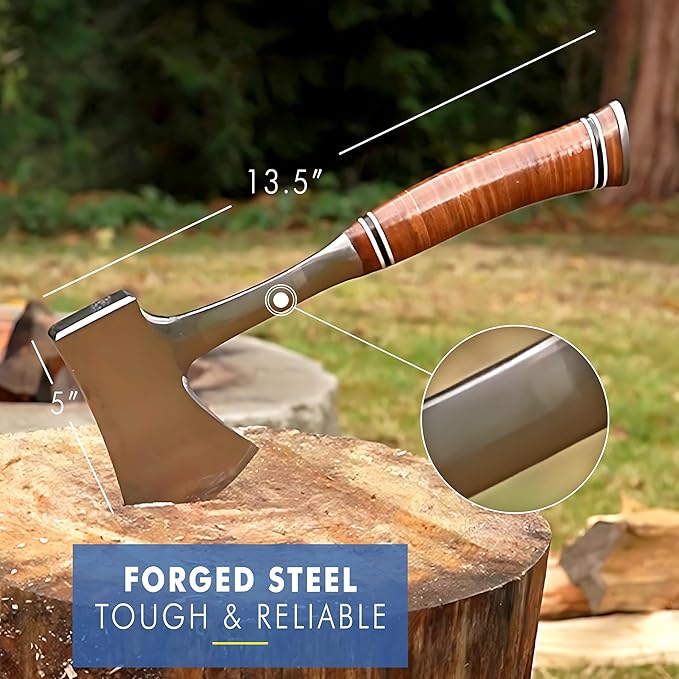 ESTWING Sportsman's Axe - 14" USA Made Camping Hatchet with Forged Steel Construction & Genuine Leather Grip - E24A