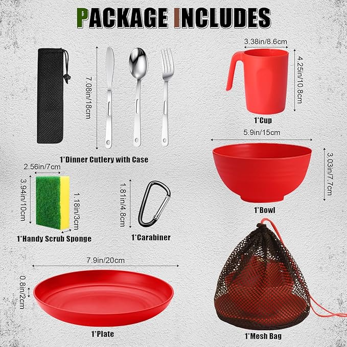 Scout Camping Mess Kit for Person Boy Scout Dishes Set Girl Scout Mess Kit with Mesh Bag Reusable Light Weight Eating Utensils Plastic Camping Cutlery Set for Travel Camp