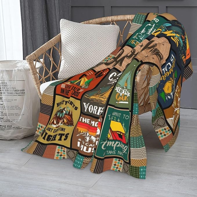 Cool Camping Gifts for Women, Camping Blanket 60" X 50", Woman Camping' Gift Camper Decor, Camp Blanket, Camping' Stuff, Camping's Decor for Camper, Blankets Gifts for Camping Lover