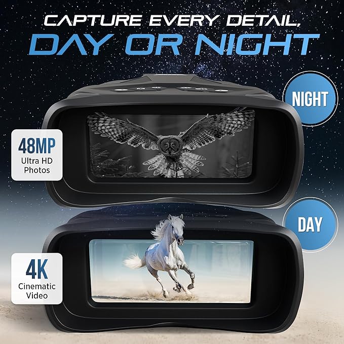 LUNAREX 4K Night Vision Goggles for Adults – Digital Night Vision Binoculars with 8X Zoom, 48MP Camera, 4000mAh Rechargeable Battery, 32GB TF Card, Infrared Night Vision Goggles for Hunting & Outdoor
