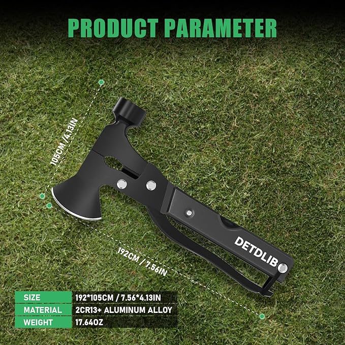 15-in-1 Multitool Axe Hatchet, Birthday Gifts for Men, Essential for Camping, Hiking, Cool Gadget, Gifts for Men. Women, Dad, Him, Husband, Father, Mechanic, Boyfriend, Black