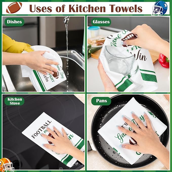 R HORSE Funny Football Kitchen Dish Towels - 5Pcs Sport Themed Game Day Kitchen Hand Towels, Absorbent Cleaning Dishcloth Home Bathroom Decor for Football Lovers Game Day Party Supplies