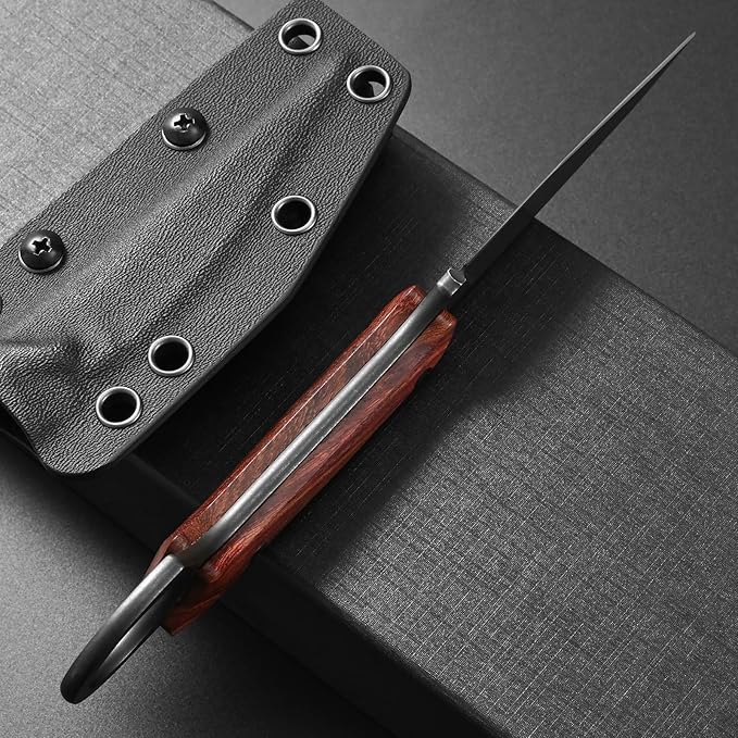Ccanku C1140 Fixed Blade Knife,D2 Blade Dalbergia Handle Claw Knife for Outdoor, EDC Tool, Survival, Hiking, Camping(Dalbergia)