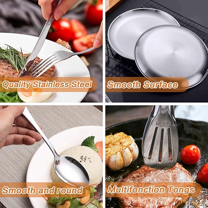 Camping Dishes Set, Camping Plates and Utensils with Camp Organizer Camping Dinnerware