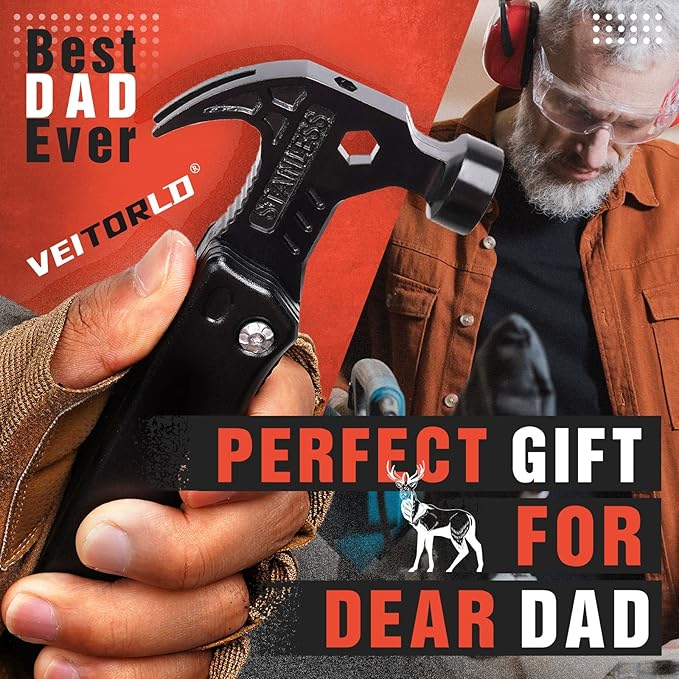 VEITORLD Gifts for Men Dad, Cool Fathers Day Birthday Gifts Ideas for Men Grandpa Papa from Daughter Wife Son, BEST DAD EVER Gift, All in One Survival Tools Hammer Multitool, Camping Hunting Presents