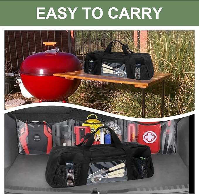 22" Upgraded Grill Tools Storage Bag, BBQ Utensil Holder with Pockets, Carry Bag for Outdoor Camping & Hiking BBQ, Gift for Men