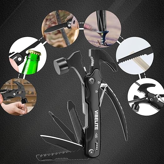 Gifts for Men, 12 in 1 Multitool Hammer for Camping, Hunting, Hiking, Birthday Gifts for Men, Dad, Him, Husband, Boyfriend, Women, Mens Gift from Daughter, Wife, Son, Black