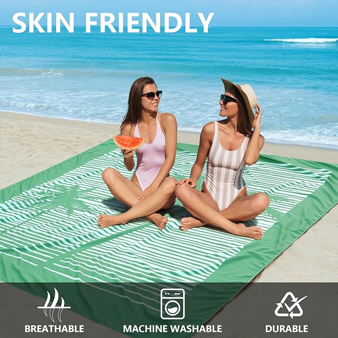 WIWIGO Beach Blanket Waterproof Sandproof Beach Mat 79" X 83"/10'x9'for 2-8 Adults Quick Drying Outdoor Picnic Mat Beach Accessories for Travel, Camping, Hiking
