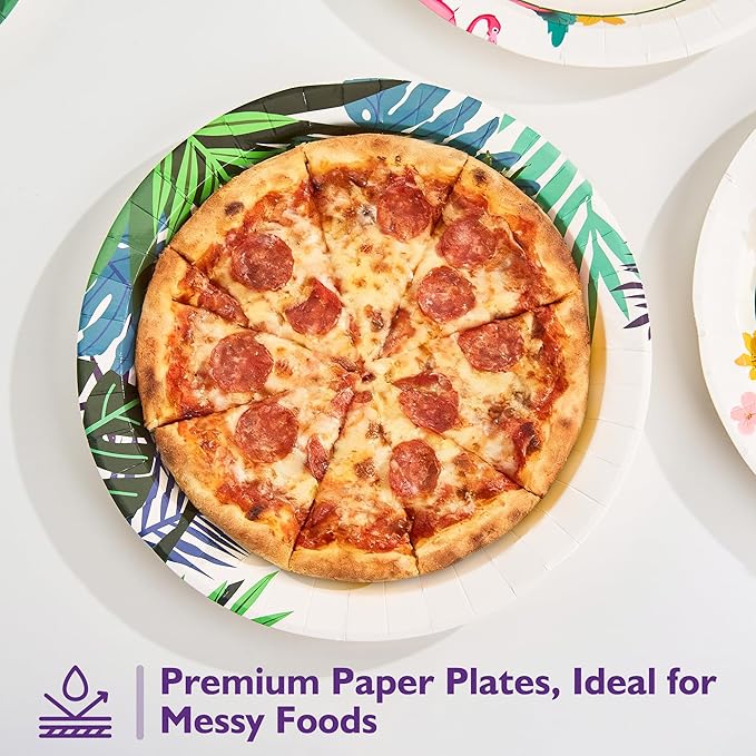 Disposable Paper Plates 8.5 Inch 300 Count, Soak Proof and Cut Resistant Leaf Pattern Heavy Duty Paper Plates Bulk for Parties, Picnics, Camping, and Everyday Meals