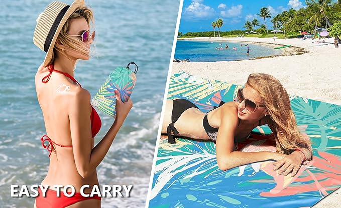 WIWIGO Beach Blanket Waterproof Sandproof Beach Mat 79" X 83"/10'x9'for 2-8 Adults Quick Drying Outdoor Picnic Mat Beach Accessories for Travel, Camping, Hiking