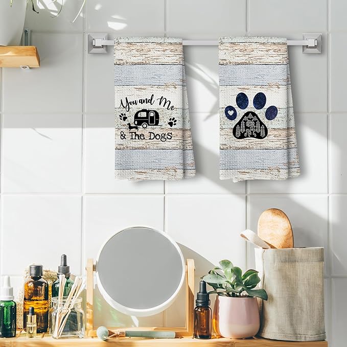 You and Me and The Dogs Camping Kitchen Towels,Camping Dish Towel, Dog Kitchen Towels, Campers Gifts for Women Men, RV Decor, Campsite Decor, Camping Supplies for RV Campers 16x24 Inch Set of 2（camp2）