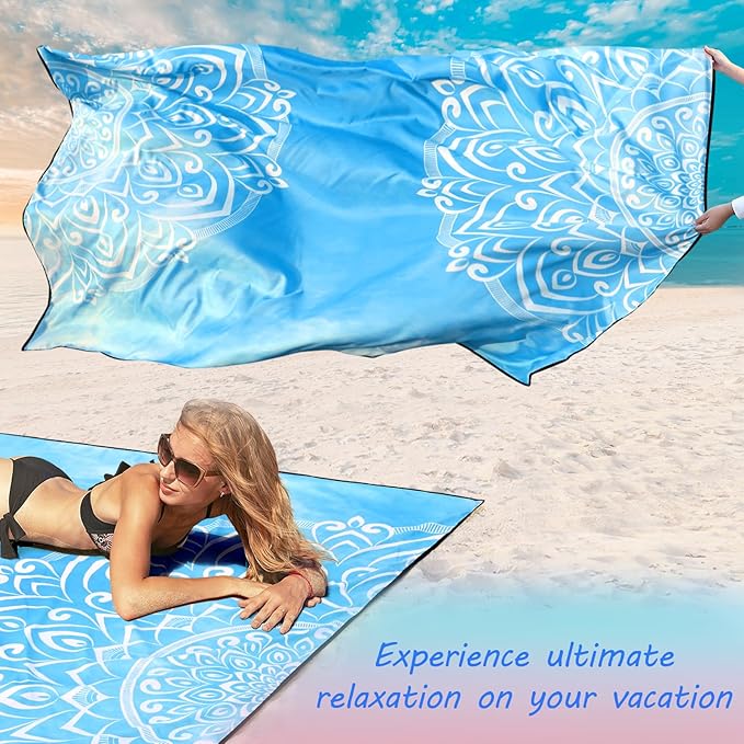 WIWIGO Beach Blanket Waterproof Sandproof Beach Mat 79" X 83"/10'x9'for 2-8 Adults Quick Drying Outdoor Picnic Mat Beach Accessories for Travel, Camping, Hiking