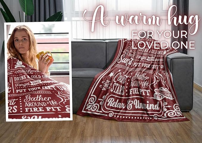 Camping Gifts for Women Men Lovers Throw Blanket, Happy Campers Decor Outdoor, RV Campsite Travel Hiking - Fire Pit, 50" x 65"
