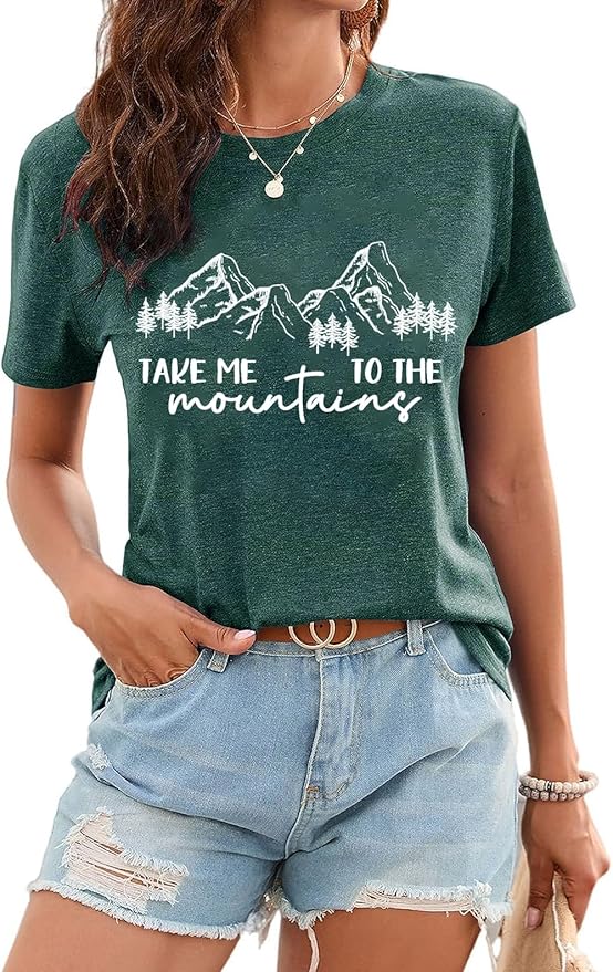 Happy Camp T-Shirt Women Hiking Mountain Adventure Novelty Workout Funny Saying Cute Graphic Athletic Shirt