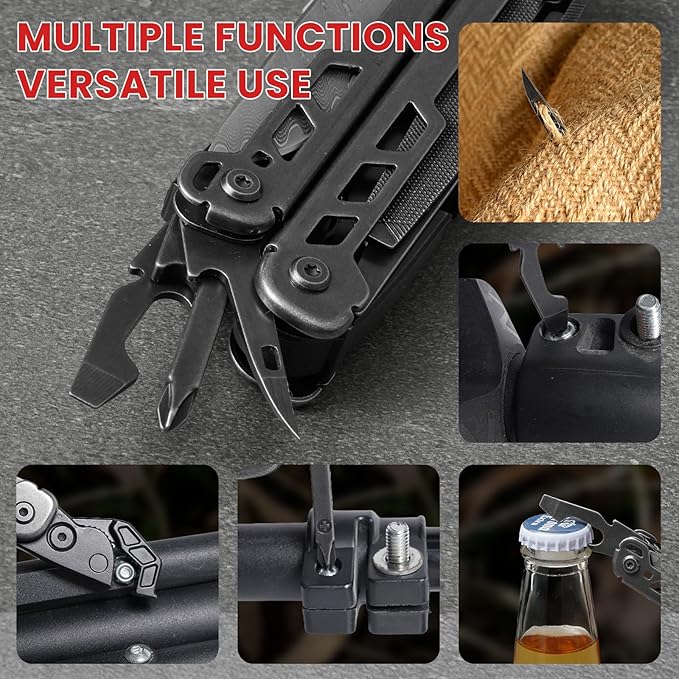 Multitool, 16-in-1 Stainless Steel Multi Tool Pliers with Adjustable Hex Wrench, Damascus Pocket Knife, Nylon Sheath for Survival, Camping and Hunting, Hiking, Simple Repair