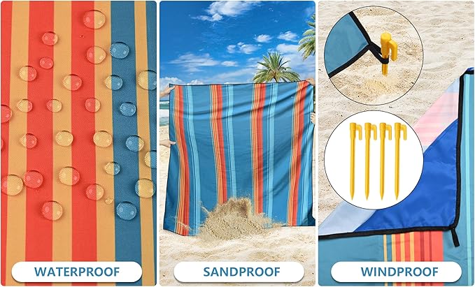 WIWIGO Beach Blanket Waterproof Sandproof Beach Mat 79" X 83"/10'x9'for 2-8 Adults Quick Drying Outdoor Picnic Mat Beach Accessories for Travel, Camping, Hiking