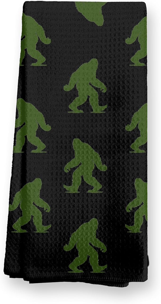 Abstract Retro Sasquatch Kitchen Towels, Sasquatch Gifts Dish Tea Towels for Kitchen Decor, Gifts for Hiking Camping Lovers Hand Towel for Bathroom Decor, 16x24 Inch, (Black and Green)
