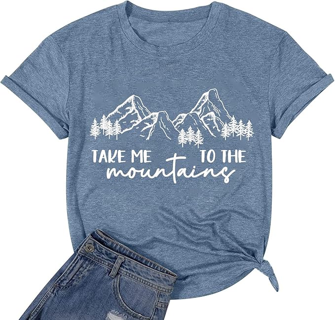 Happy Camp T-Shirt Women Hiking Mountain Adventure Novelty Workout Funny Saying Cute Graphic Athletic Shirt