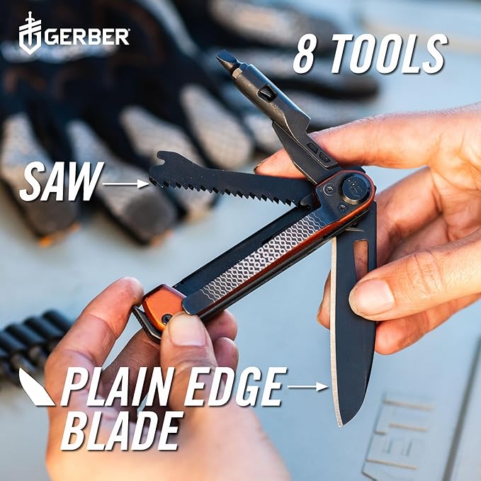 Gerber Gear Armbar Trade 8-in-1 Multi-tool - 2.5" Plain Edge Blade, Pry Bar, Hammer - EDC Gear and Equipment - Onyx