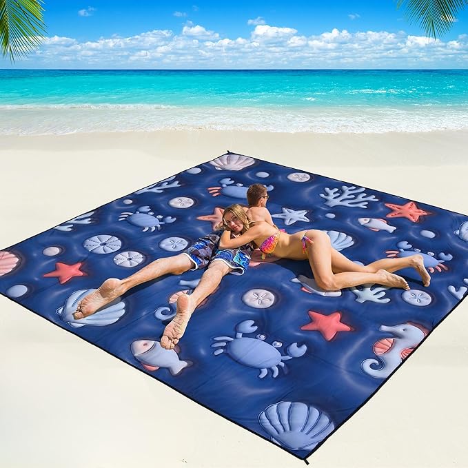 WIWIGO Beach Blanket Waterproof Sandproof Beach Mat 79" X 83"/10'x9'for 2-8 Adults Quick Drying Outdoor Picnic Mat Beach Accessories for Travel, Camping, Hiking