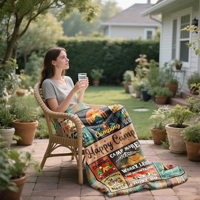 Cool Camping Gifts for Women, Camping Blanket 60" X 50", Woman Camping' Gift Camper Decor, Camp Blanket, Camping' Stuff, Camping's Decor for Camper, Blankets Gifts for Camping Lover