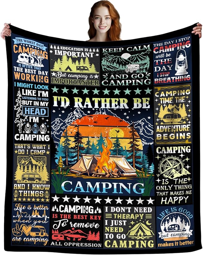 Camping Blanket Gift for Men or Woman,Camping Stuff Camping Lovers thorw Blankets for Camper Outdoor,Gifts for Campers on Birthday Christmas Thanksgiving 60"x50"