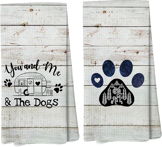 Light Green You and Me and The Dogs Camping Kitchen Towels, Dog Kitchen Towels, RV Campsite Decor, Camping Supplies for RV Campers Campers Lovers Women Men 16x24 in Set of 2