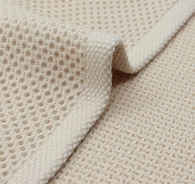 Mia's Dream Soft Absorbent Cotton Waffle Weave Kitchen Dish Cloth Washcloth, 13x28 inch 3 Pack (Beige)