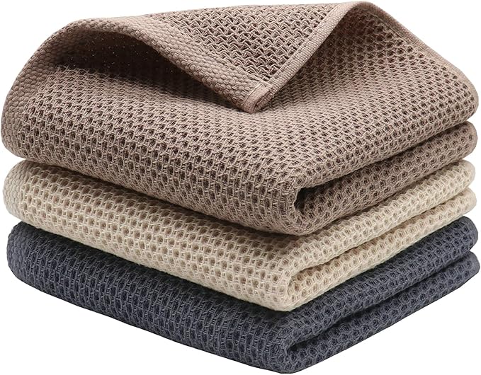 Mia'sDream Cotton Hand Towels for Bathroom, Waffle Weave Bath Guest Gym Towels, Soft and Absorbent Kitchen Towels Set Tea Towels, 13inch x 28inch 3 Pack (Multi Color)