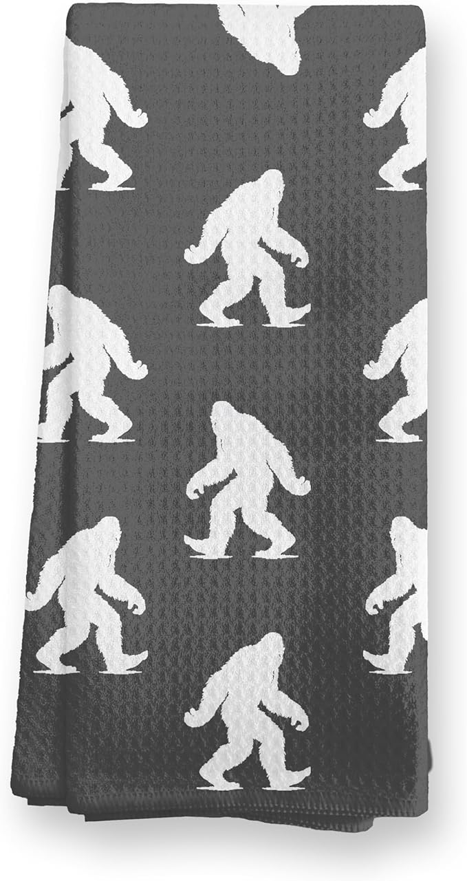 Abstract Retro Sasquatch Kitchen Towels, Sasquatch Gifts Dish Tea Towels for Kitchen Decor, Gifts for Hiking Camping Lovers Hand Towel for Bathroom Decor, 16x24 Inch, (Charcoal Gray and White)
