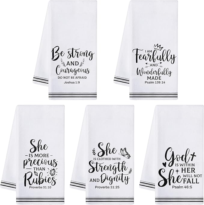 R HORSE Religious Christian Kitchen Dish Towel - 5Pcs Bible Verse Cleaning Dishcloth Inspiration Scripture Absorbent Bar Quick Dry Hand Towel Tea Towels Xmas Gift for Women Men Housewarming Decor