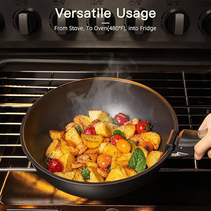 Astercook 21 Pcs Pots and Pans Set Non Stick, Ceramic Cookware Set Detachable Handle, RV Kitchen Cooking Set Removable Handles, Oven Safe, Induction Ready, Stackable, Black, Mothers Day Gifts