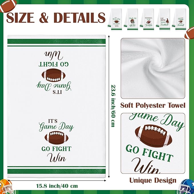 R HORSE Funny Football Kitchen Dish Towels - 5Pcs Sport Themed Game Day Kitchen Hand Towels, Absorbent Cleaning Dishcloth Home Bathroom Decor for Football Lovers Game Day Party Supplies