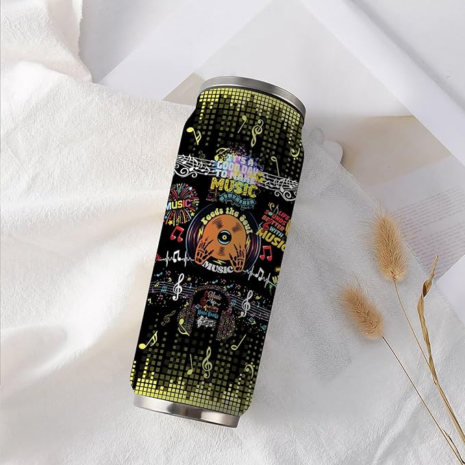 Music Notes Stainless Steel Insulated Tumbler With Straw Lid, Musical Lovers Gift For Musician As Music Themed Gifts 17 Oz