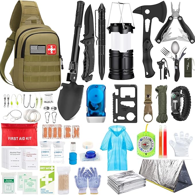 Survival Kit, First Aid Kit Survival Gear and Supplies Emergency Kit with Bug Out Bag Tactical Military Grade Molle IFAK for Camping, Earthquake, Hiking, Hunting, Gifts for Men Dad