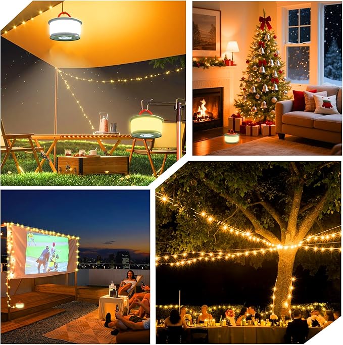 Camping String Lights, Rechargeable Tent Lights String with 6 Lighting Modes, 32.8 FT LED Hanging Waterproof Camping Lamp String for Garden, Travel, Decoration Festival Gift (Green Orange)