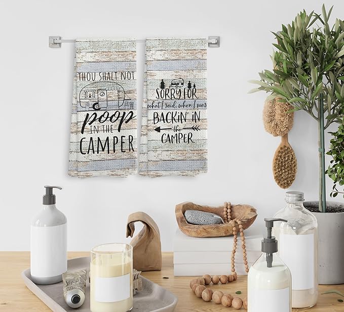 Thou Shalt not P in The Camper Kitchen Towels and Dishcloths Sets of 2,Campsite Cabin RV Drying Cloth Hand Towels Tea Towels for Bathroom Kitchen,Campers Camping Lovers Gifts,16×24 inches