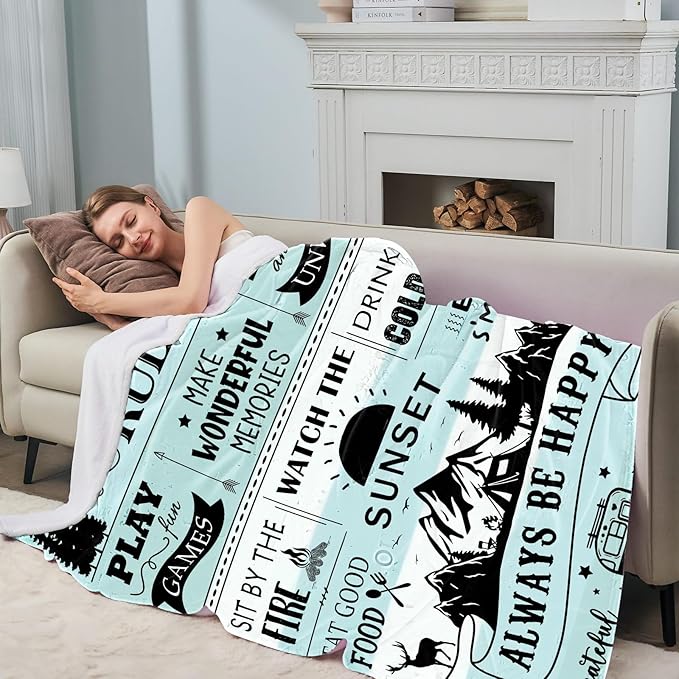 Camping Gifts for Women/Men, Camping Rules Blanket, Camp Stuff, Camp Essentials, Camper Decor for Outdoors, RV Owners Travel 60"x50"