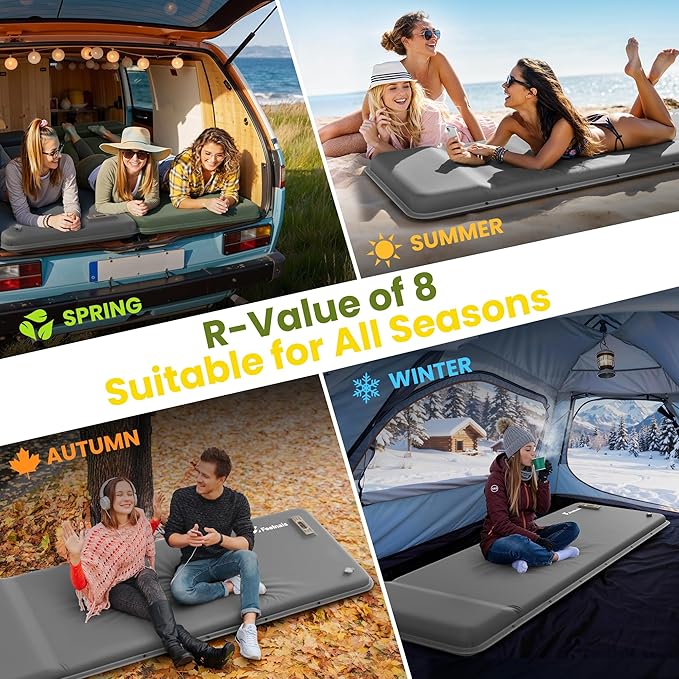 Self Inflating Sleeping Pad with Electric Pump, Memory Foam Camping Pad with Built-in Pillow, 4 Season Camping Mattress Pad, Camping Essentials Gear for Tent, Car, Hiking - Gray