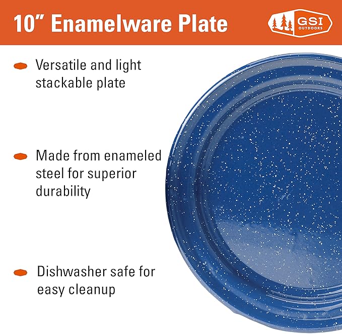 GSI Outdoors 10 Inch Enamelware Plate for Camp, Cabin and Farmhouse Kitchen - Blue