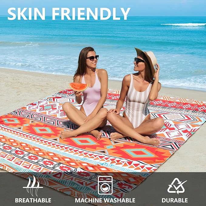 WIWIGO Beach Blanket Waterproof Sandproof Beach Mat 79" X 83"/10'x9'for 2-8 Adults Quick Drying Outdoor Picnic Mat Beach Accessories for Travel, Camping, Hiking