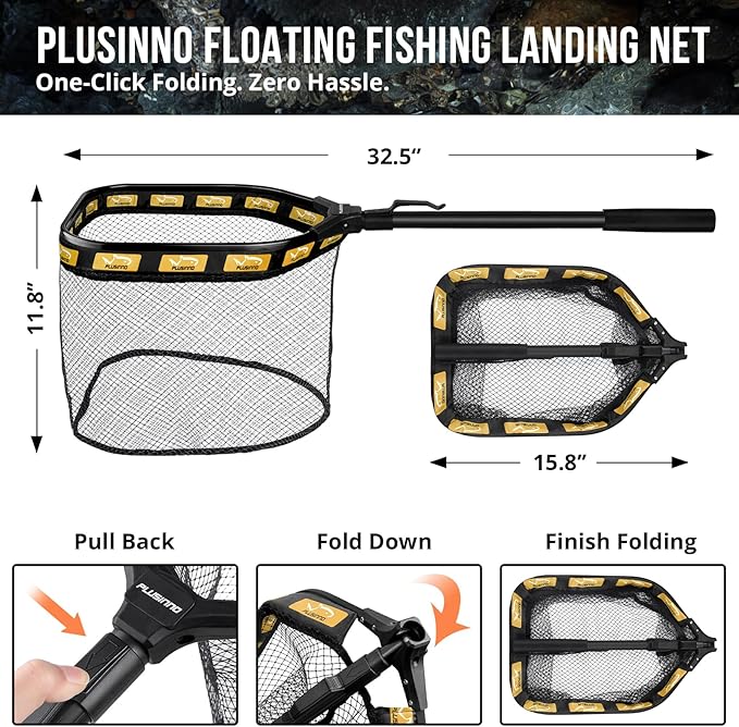 PLUSINNO Fishing Backpack with Floating Fishing Net, Tackle Boxes, Waterproof Sling Tackle Bag For Fish Gear With Rod Holder, Gifts for Men
