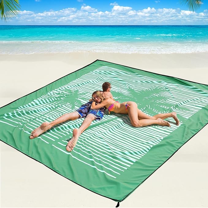 WIWIGO Beach Blanket Waterproof Sandproof Beach Mat 79" X 83"/10'x9'for 2-8 Adults Quick Drying Outdoor Picnic Mat Beach Accessories for Travel, Camping, Hiking