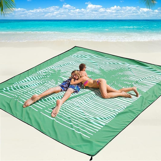 WIWIGO Beach Blanket Waterproof Sandproof Beach Mat 79" X 83"/10'x9'for 2-8 Adults Quick Drying Outdoor Picnic Mat Beach Accessories for Travel, Camping, Hiking