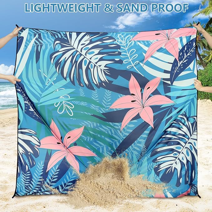 WIWIGO Beach Blanket Waterproof Sandproof Beach Mat 79" X 83"/10'x9'for 2-8 Adults Quick Drying Outdoor Picnic Mat Beach Accessories for Travel, Camping, Hiking