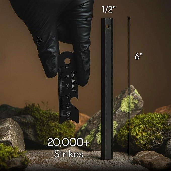 Überleben | Hexå Ferro Rod Fire Starter Survival Tool – Up to 20,000 Strikes, 1/2" Thick Hexagon Fire Steel with Multi-Tool Striker & Lanyard – Waterproof Camping Essentials