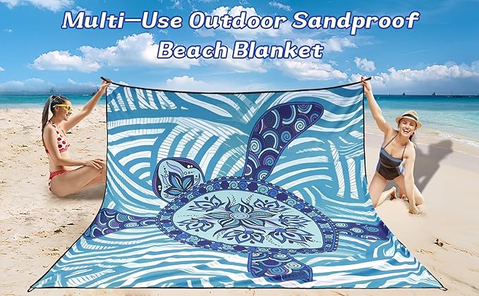 WIWIGO Beach Blanket Waterproof Sandproof Beach Mat 79" X 83"/10'x9'for 2-8 Adults Quick Drying Outdoor Picnic Mat Beach Accessories for Travel, Camping, Hiking