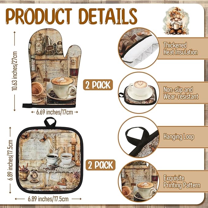 Hahafelt 8 Pcs Coffee Kitchen Gift Dish Towel Pot Holder Oven Mitt Set 4 Tent Car Tea Towels with Funny Sayings Novelty 2 Oven Mitts 2 Pot Holders Coffee Accessories Decor for Rv